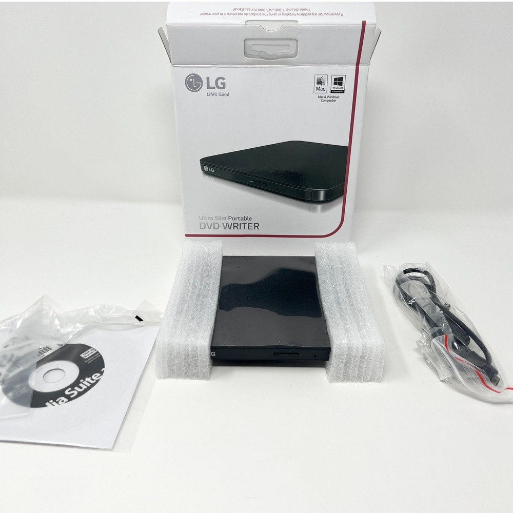 LG‎ Ultra Slim Portable DVD Writer SP80 External Drive Black Windows Mac Surface